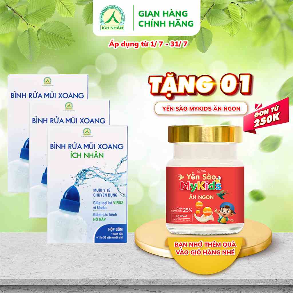 Combo 3 bộ bình vệ sinh mũi họng Ích Nhân tiện lợi dùng cho cả gia đình - 1 bộ gồm bình và 1 muối y tế 30 viên