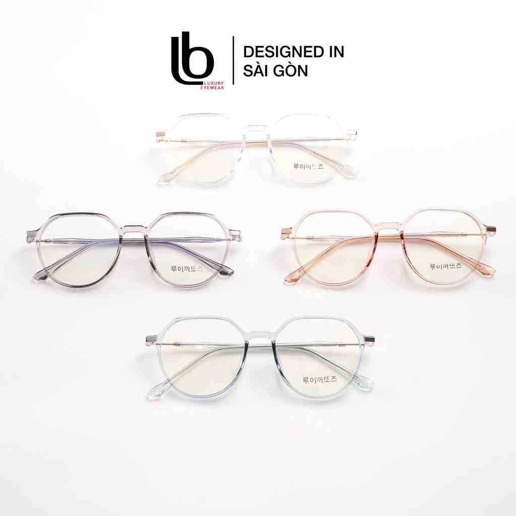 Gọng kính cận Tròn Bầu LB Luxury Eyewear Korea HQ75 203 - Nhựa phối kim loại - Trong suốt / Cam hồng / Xanh / Ghi xám