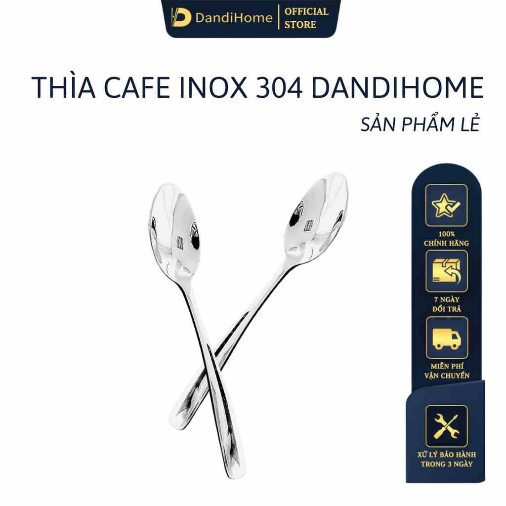 Thìa cafe DandiHome inox 304 cao cấp dùng để uống cafe, uống trà, ăn bánh kem, ăn dặm cho bé