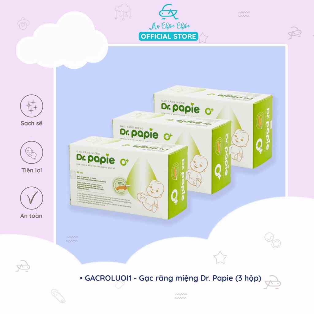 Combo 3 Hộp Gạc Rơ Lưỡi Dr.Papie Kháng Khuẩn, Kháng Nấm Chống Viêm Nướu, Sâu Răng Hộp 30 Cái (Dùng Cho Trẻ Sơ Sinh)