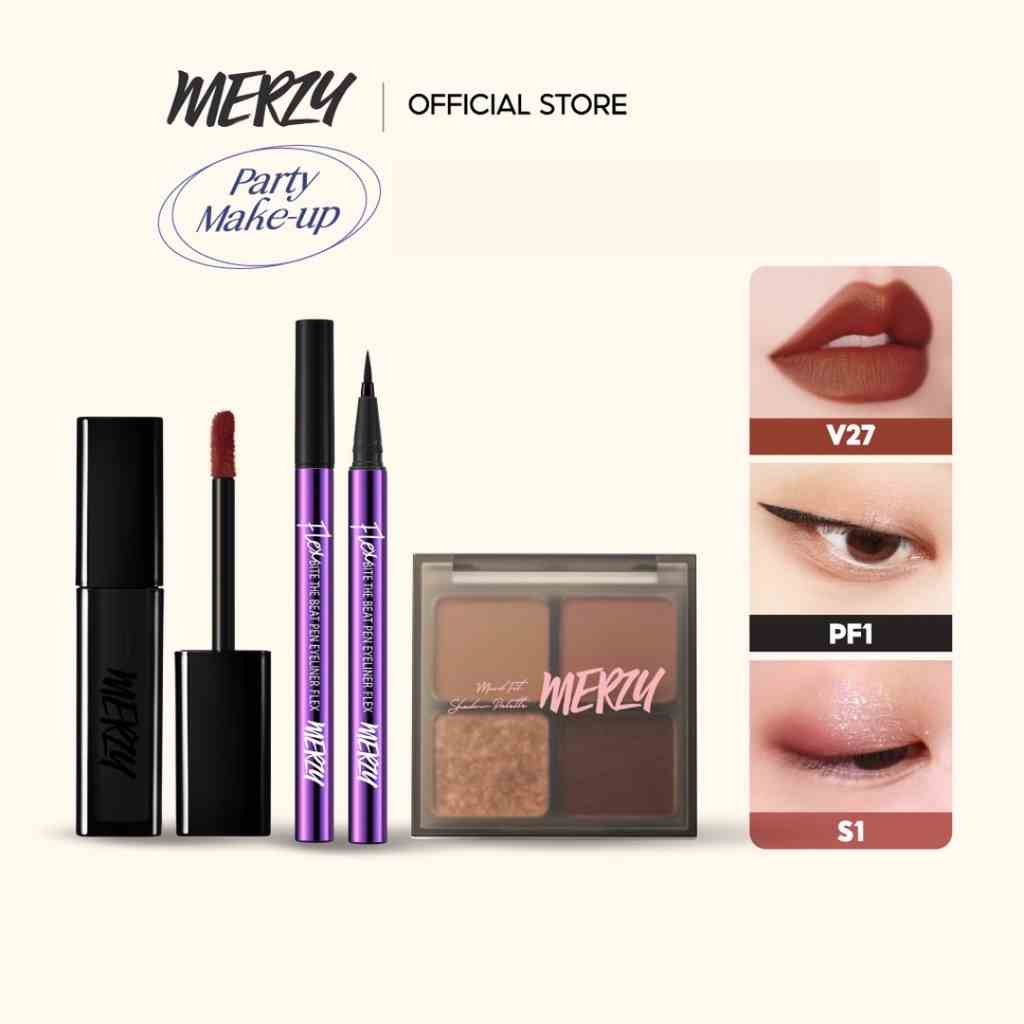 Combo Merzy Bite The Beat Pen Eyeliner Flex 0.6g+ Merzy Mood Fit Shadow Palette 8g +Son Merzy The First Velvet Tint 4.5g