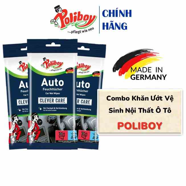 Combo Khăn Giấy Lau Ô Tô Cao Cấp POLIBOY vệ sinh ghế da 20 Tờ/Gói làm mới taplo, mặt dưỡng