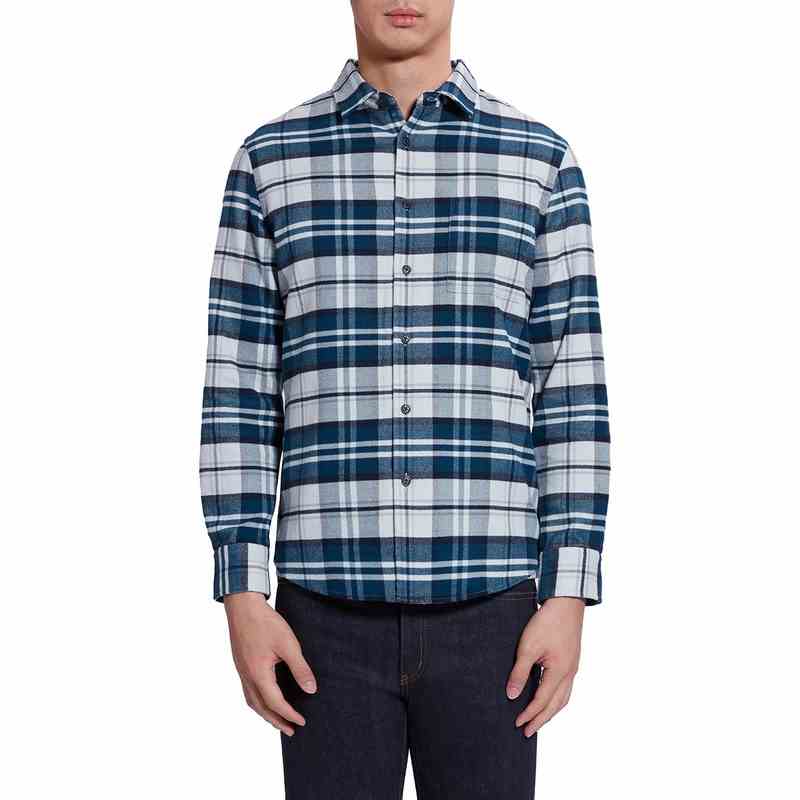 Áo sơ mi nam flannel DETERMINANT tay dài - bền màu - 100% cotton - màu sọc kẻ Caro Xanh dương - CS05