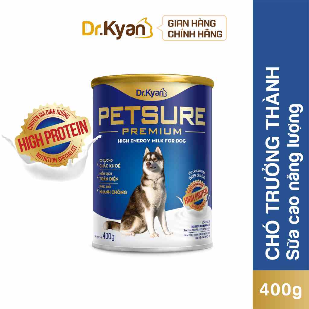 [Mã BMLTA35 giảm đến 35K đơn 99K] Dr.Kyan - Sữa bột PETSURE - Cao năng lượng cho chó lon 400g