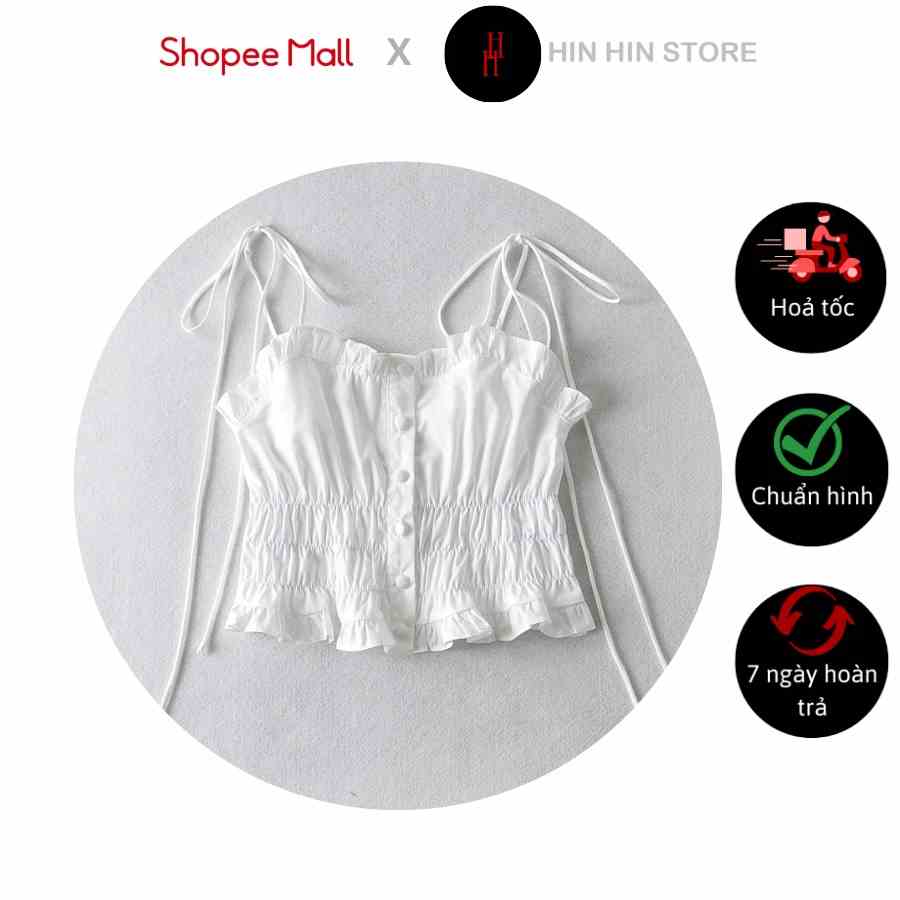 Áo croptop hai dây nút cài màu trắng HAC145 Hỉn Hỉn Store