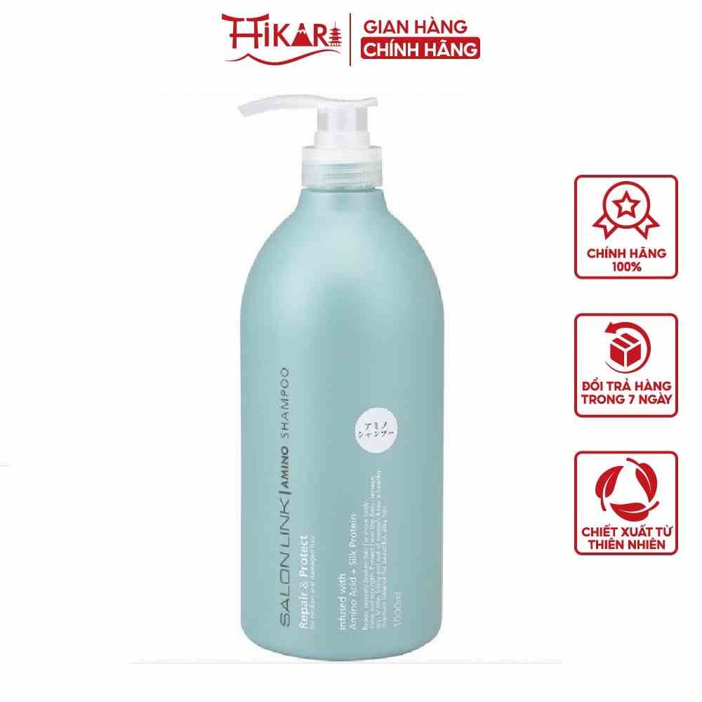 Dầu Gội Dưỡng Ẩm Kumano Salon Link Amino Shampoo 1000ml (Màu Xanh Ngọc) dành cho tóc khô xơ