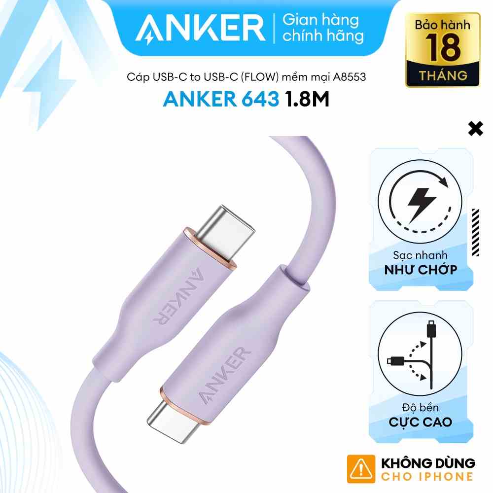 [KHÔNG DÙNG CHO IPHONE] Cáp Sạc ANKER Powerline III Flow USB-C To USB-C - Dài 1.8M - A8553