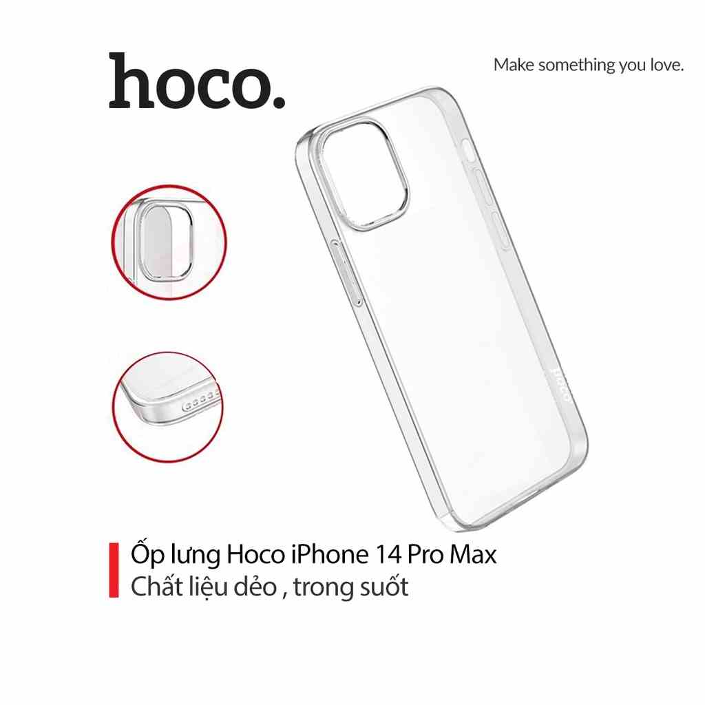 [Mã BMLTA35 giảm đến 35K đơn 99K] Ốp lưng trong suốt Hoco chất liệu dẻo , mỏng , độ đàn hồi cao cho iPhone 14 Pro Max