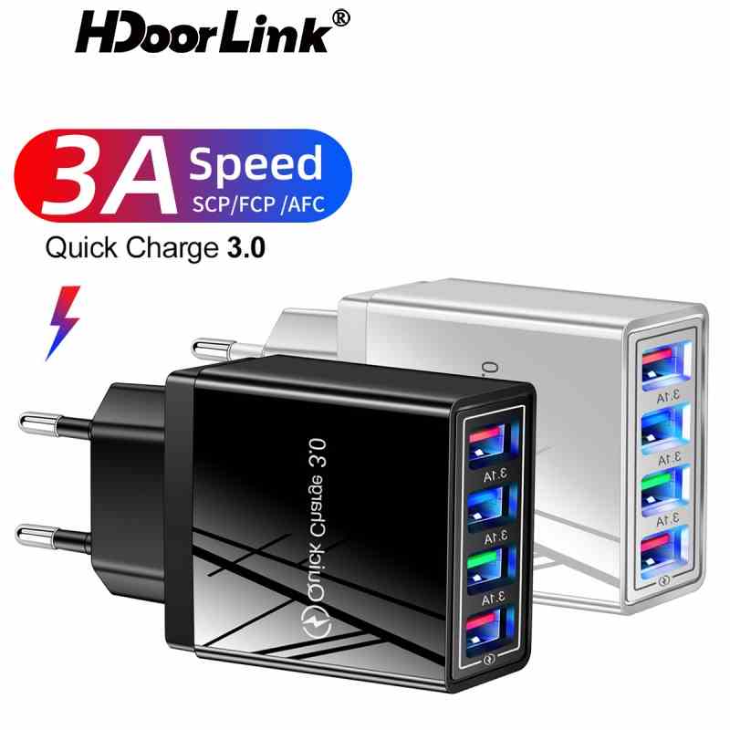 Củ sạc nhanh HDOORLINK 4 cổng USB QC 3.0 tiện lợi dành cho điện thoại