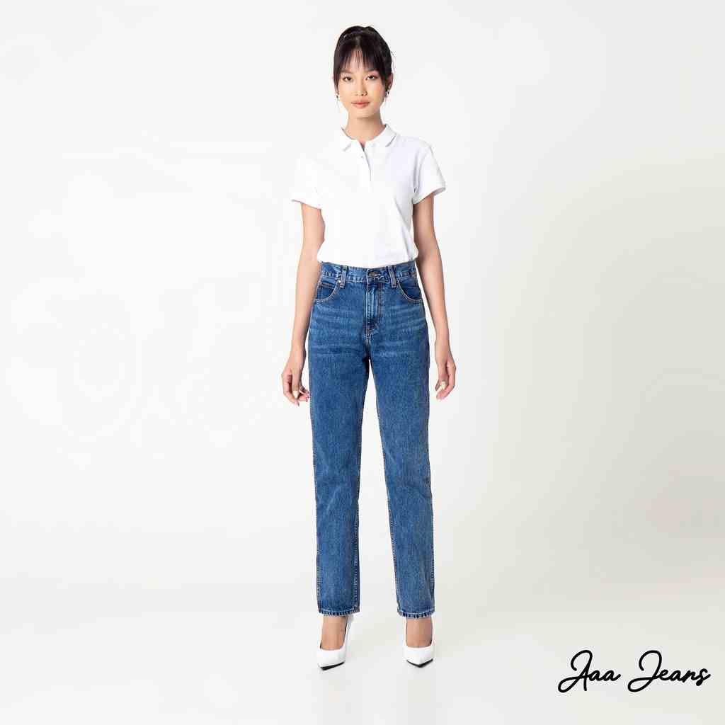 Quần jean nữ ống đứng Aaa Jeans Xanh Cobalt