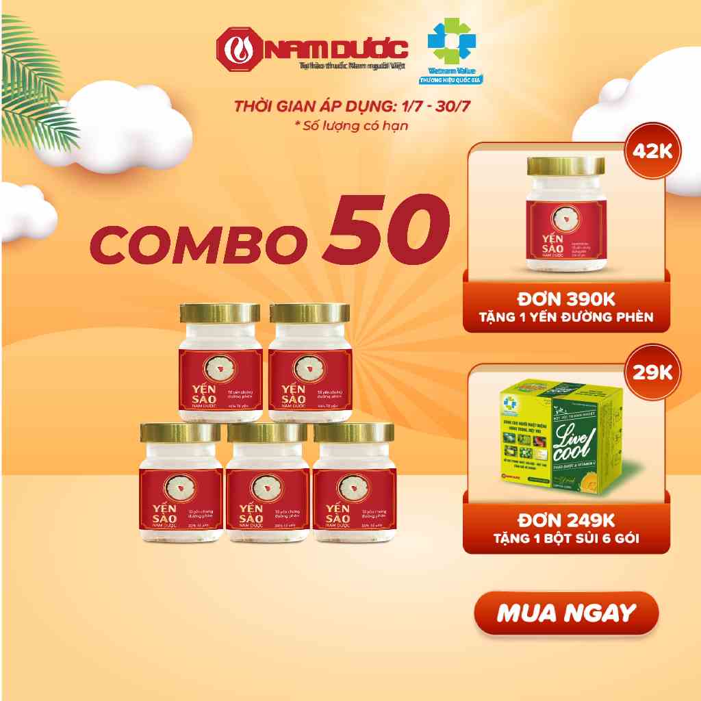 Tổ yến chưng sẵn Combo 50 hũ Yến sào Nam Dược - tổ yến chưng đường phèn, bồi bổ sức khỏe, tăng sức đề kháng