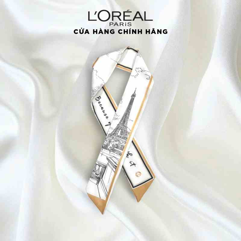 [Quà tặng không bán] Khăn lụa turban trắng họa tiết cao cấp LOreal Paris