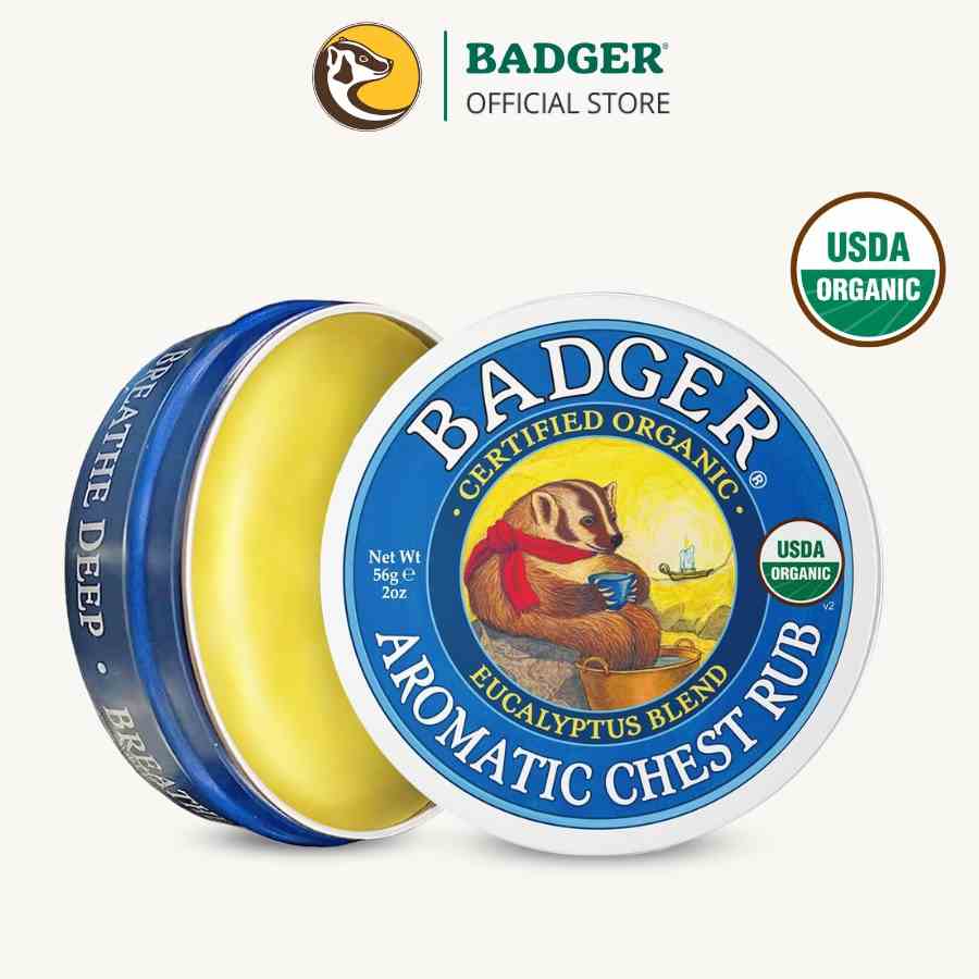 Sáp dầu ấm ngực hữu cơ BADGER organic Chest Rub balm - giảm ho nghẹt mũi an toàn cho em bé, trẻ sơ sinh 21g