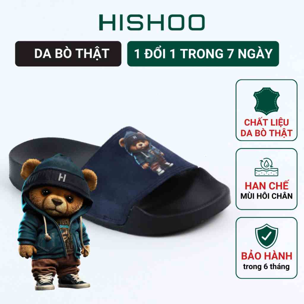 Dép quai ngang slipper cho bé trẻ em BIG SIZE Gấu Bí Lù cao cấp nam, nữ HISHOO siêu nhẹ da bò size 33-44 U078