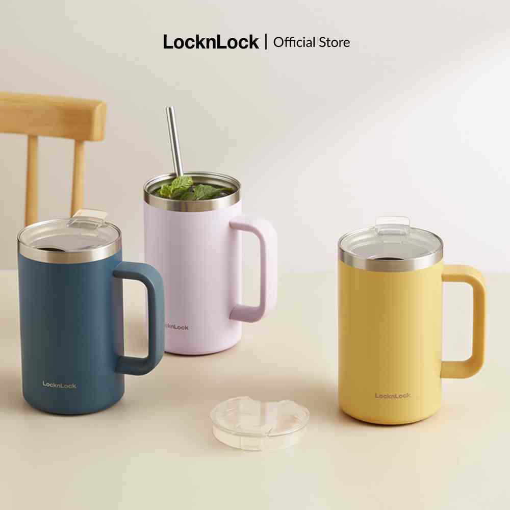 Cốc giữ nhiệt Lock&Lock Flat Table Mug 730ml LHC4320 - Màu xanh cổ vịt, tím, vàng