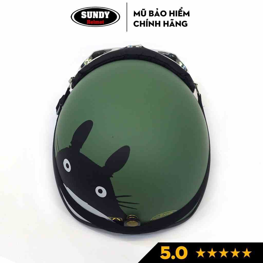 Nón bảo hiểm xe máy thời trang SUNDY, kiểu nửa đầu 1/2 họa tiết Mèo Totoro cute, an toàn, chuẩn chất lượng