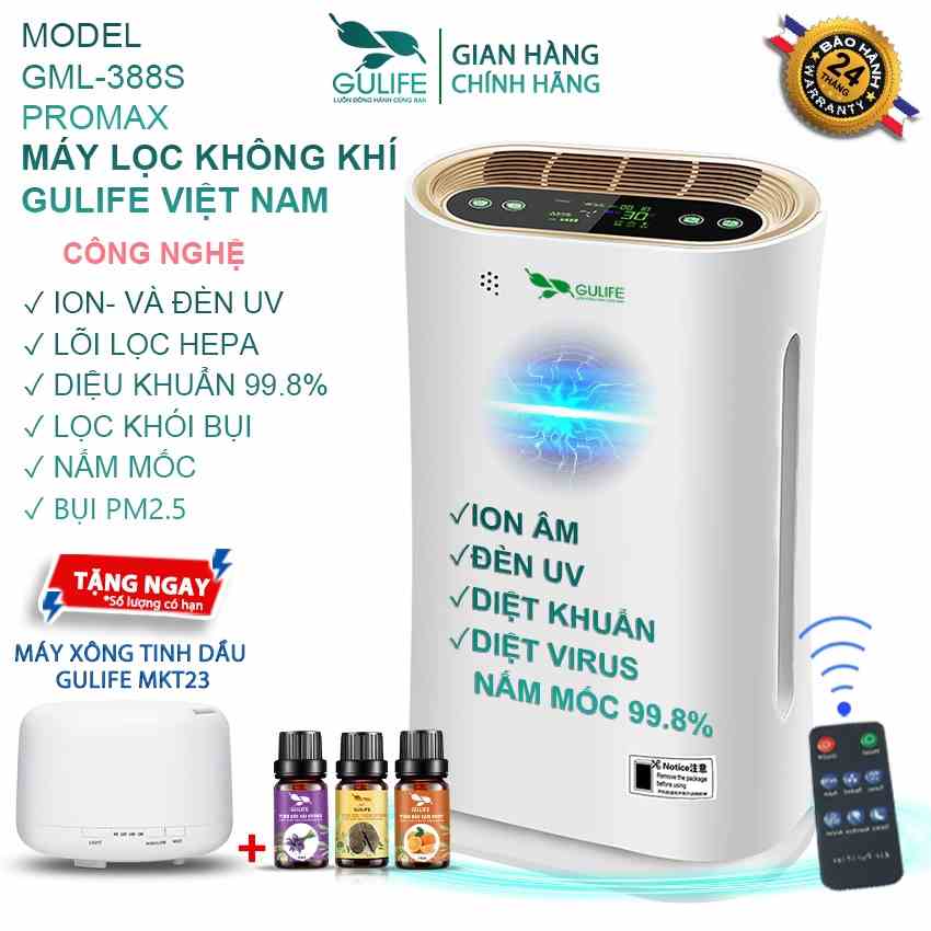 Máy Lọc Không Khí  GULIFE GML-388S PROMAX Tích Hợp Đèn UV, Ion Âm, Bộ Lọc HEPA - Lọc Bụi Mịn PM2.5 Khử Pormaldehyd