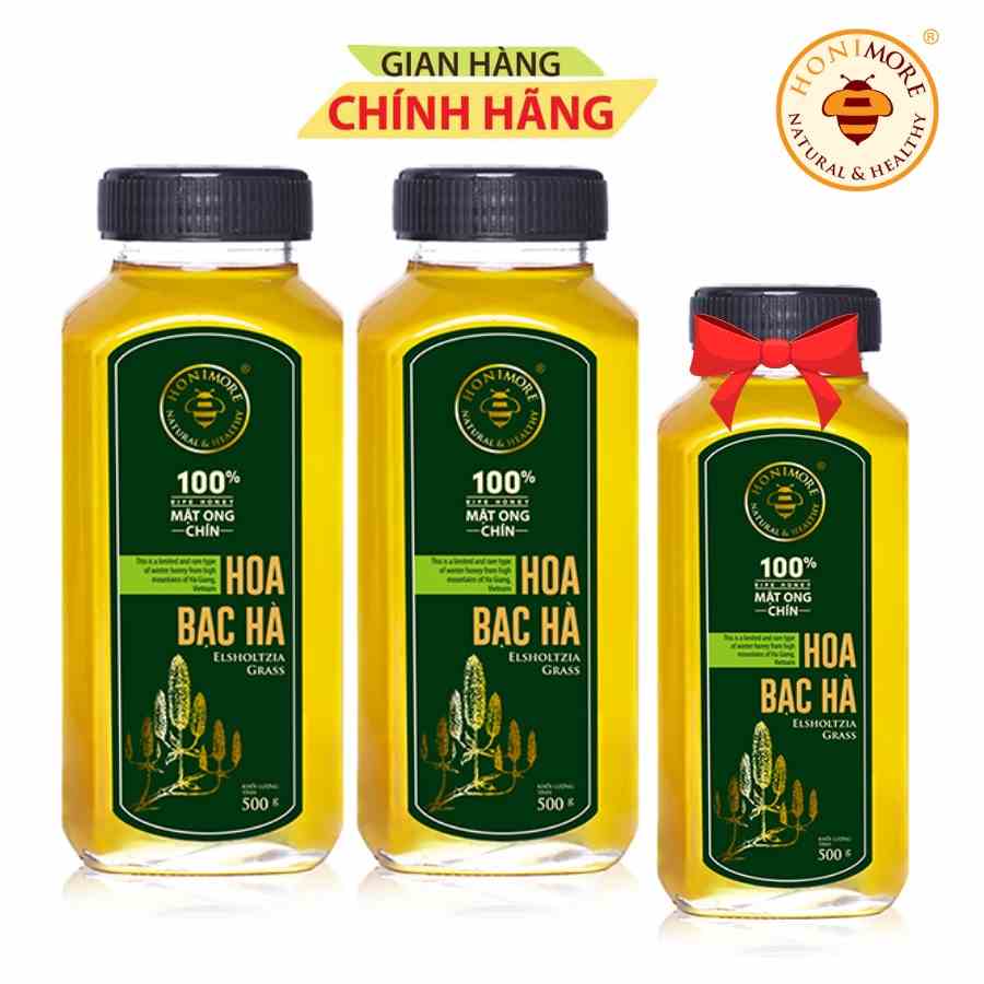 Combo 2 chai Mật ong nguyên chất Hoa Bạc Hà Honimore 500g/chai tặng 1 chai cùng loại- mật ong, mật ong rừng