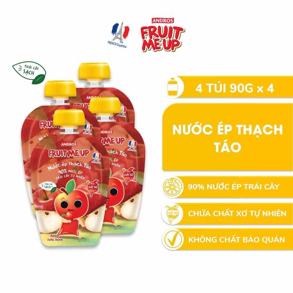 [Mã BMLT35 giảm đến 35K đơn 99K] Combo 4 túi Nước Ép Thạch Táo - 90% Nước Ép Trái Cây Thật - ANDROS FRUIT ME UP - 90gx4