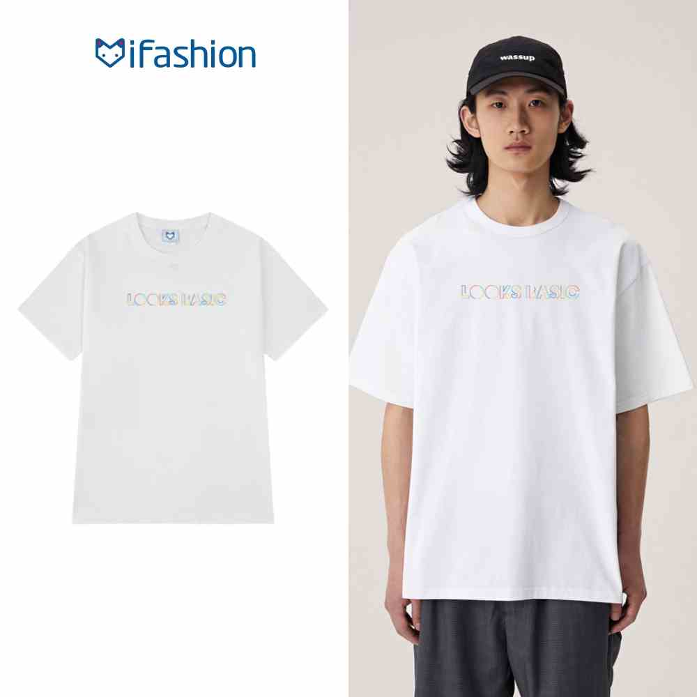 Áo thun basic IFASHION looks basic chất cotton nam nữ tay lỡ ver thin strokes LB03