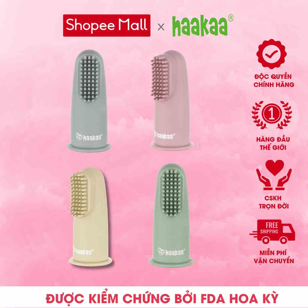 [Mã BMLT35] Bàn chải đánh răng xỏ ngón tay cho bé Haakaa | Chất liệu Silicone mềm mại, nhiều màu sắc | Bộ 2 chiếc