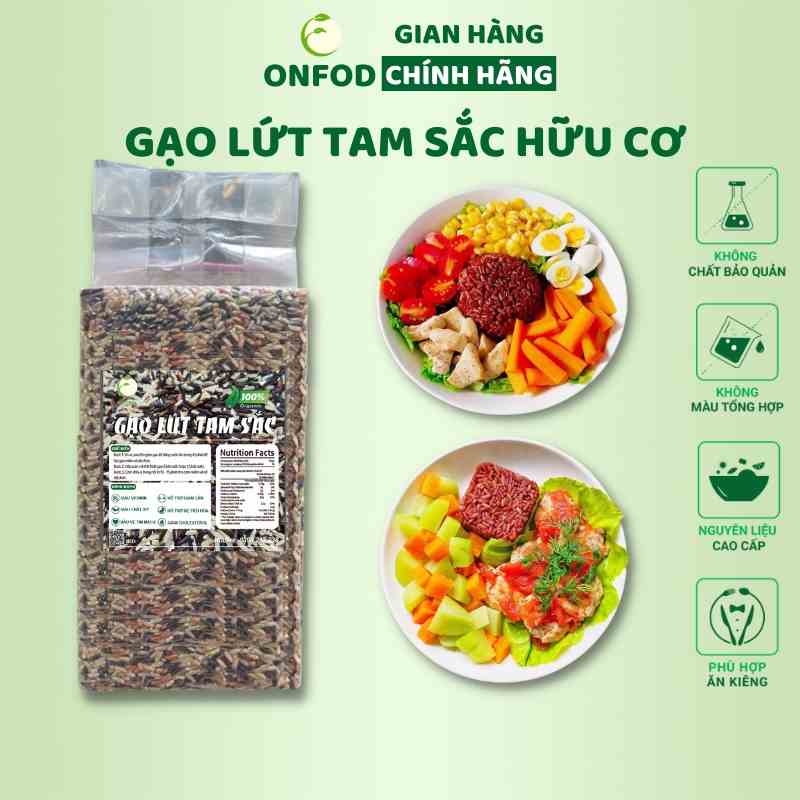 Gạo lứt dẻo điện biên tam sắc hữu cơ ONFOD giảm cân ăn kiêng thực dưỡng cho người tiểu đường, gym, yoga, mẹ bầu 1kg