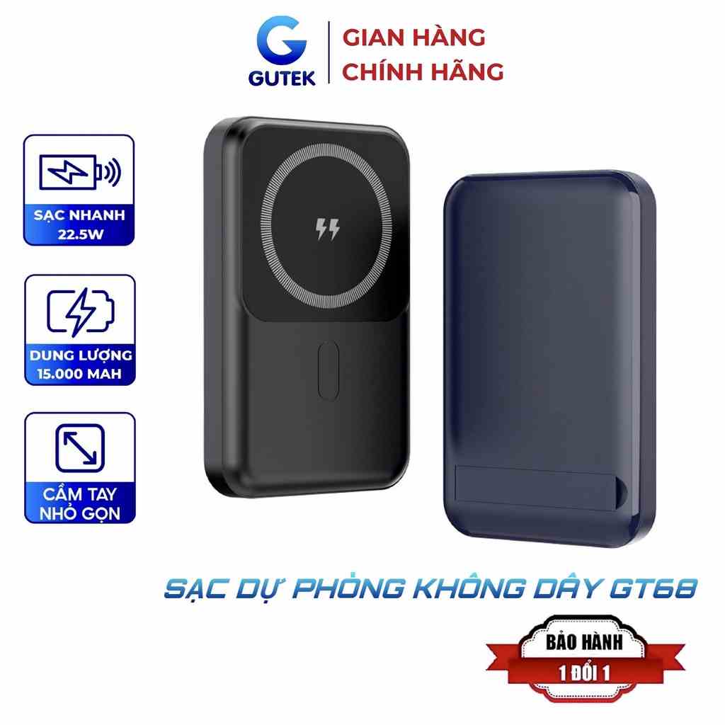 Sạc dự phòng không dây sạc nhanh 22,5W pin 15000mah mini nhỏ gọn cao cấp cho từ ip 8/X/11/12/13 – Gutek GT68