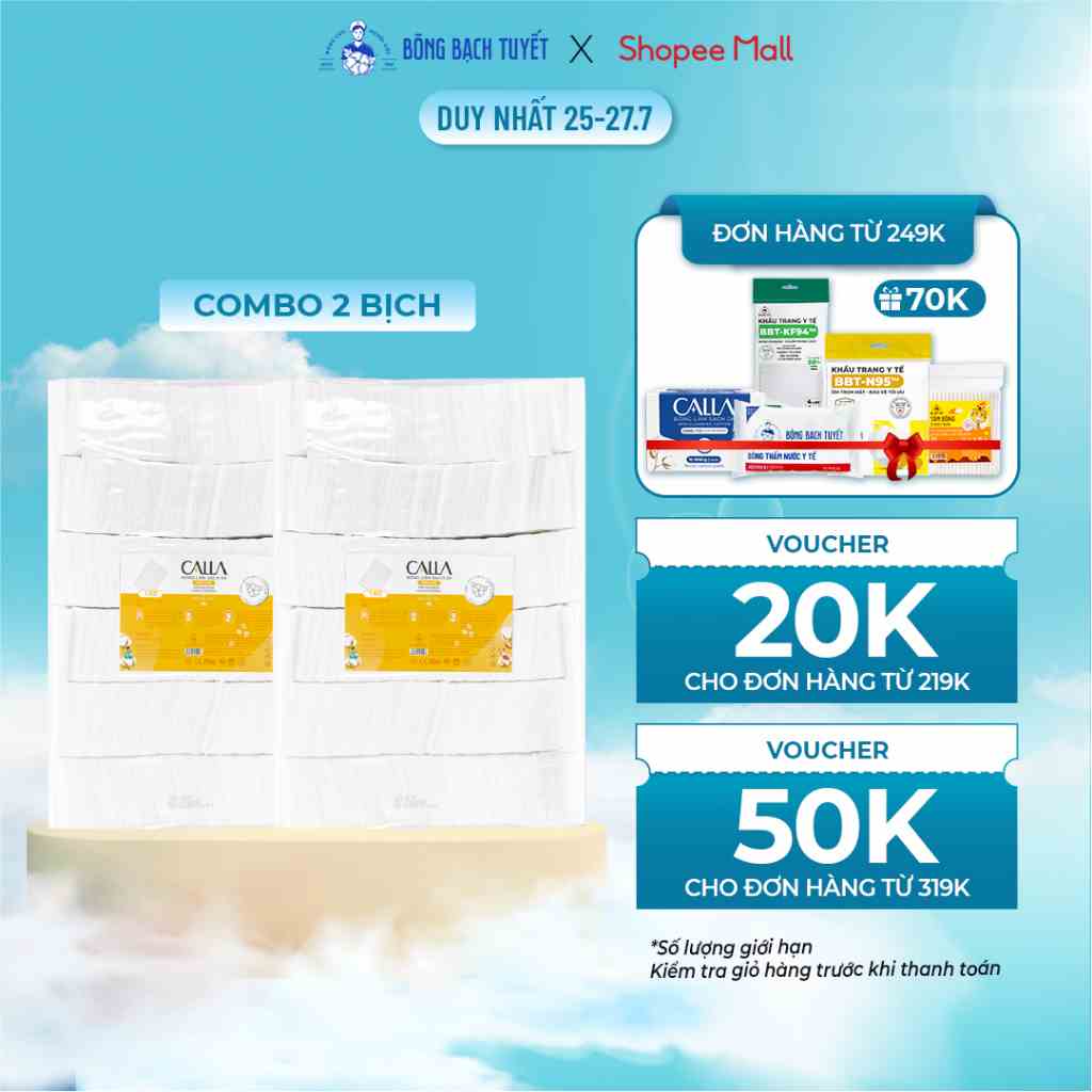 Combo 2 Túi Bông tẩy trang làm sạch da Bông Bạch Tuyết Calla Mềm mịn (1Kg/túi)