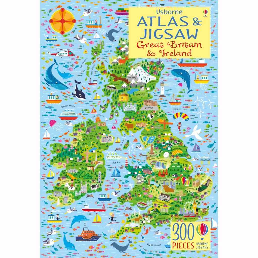 [Mã BMLT35 giảm đến 35K đơn 99K] Sách - Bộ xếp hình cỡ lớn 300 miếng ghép Usborne Atlas & Jigsaw Great Britain & Ireland