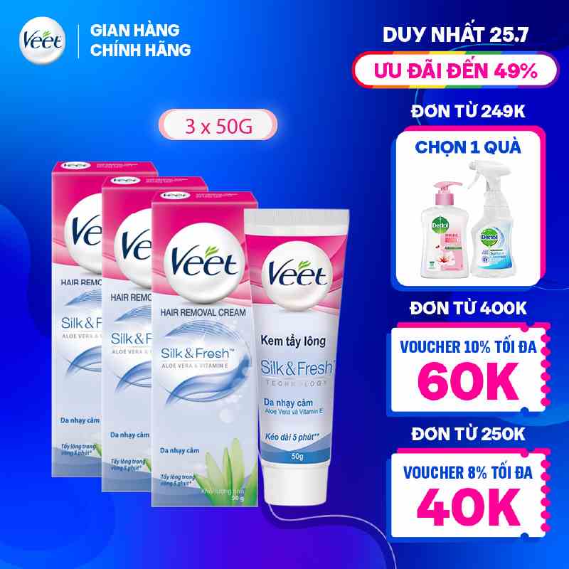 [Mã FMCGVEET71 giảm 8% đơn 150k] Bộ 3 Kem tẩy lông Veet cho da nhạy cảm 50g/tuýp