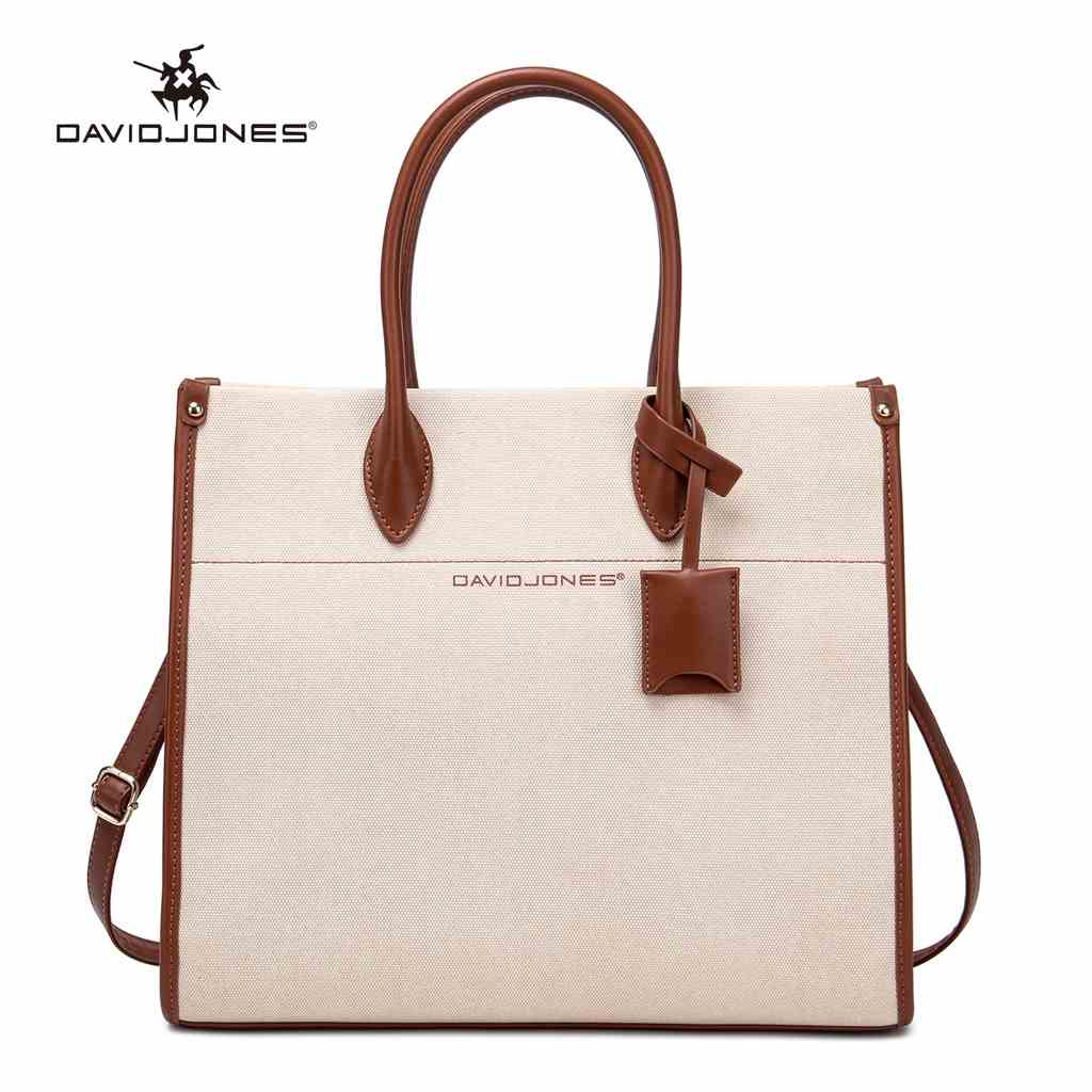 [Mã FA10K28 giảm đến 10k đơn 99k] DAVID JONES Túi Xách Tote Giả Da PU Phối Vải Canvas Thời Trang Xuân Hè 2023 Cho Nữ