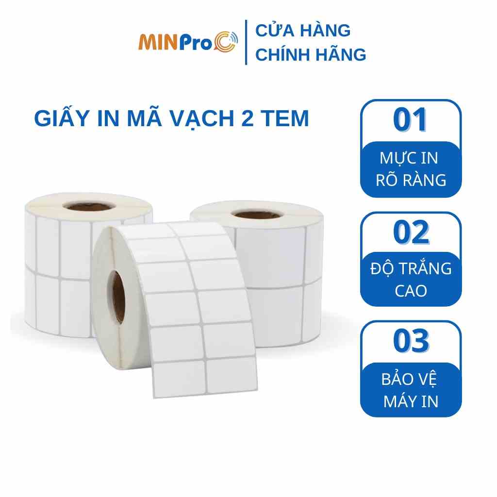 Giấy in mã vạch 2 tem MINPRO 70*22mm giấy in Barcode mã sản phẩm tương thích với Xprinter