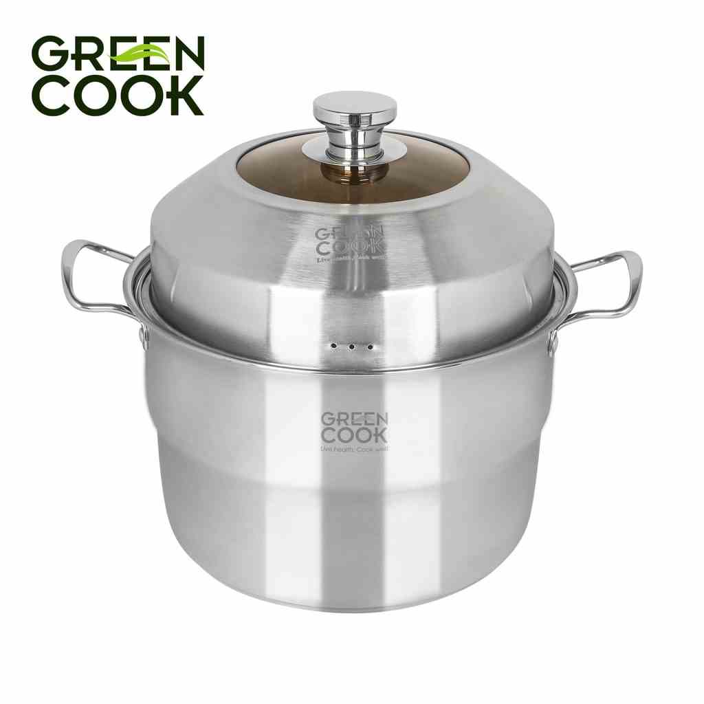 Bộ nồi xửng hấp inox đa năng 26 cm Green Cook GCST01-26IH dung tích 5L sử dụng được trên tất cả các loại bếp