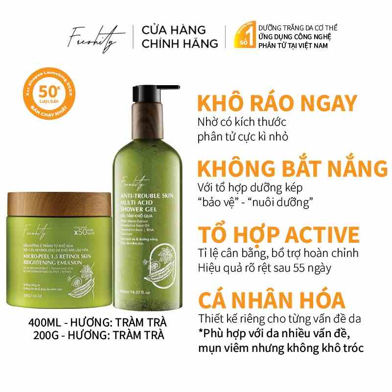 Bộ sản phẩm khổ qua Freshity chứa retinol và tranexamic acid dành cho làn da đa vấn đề