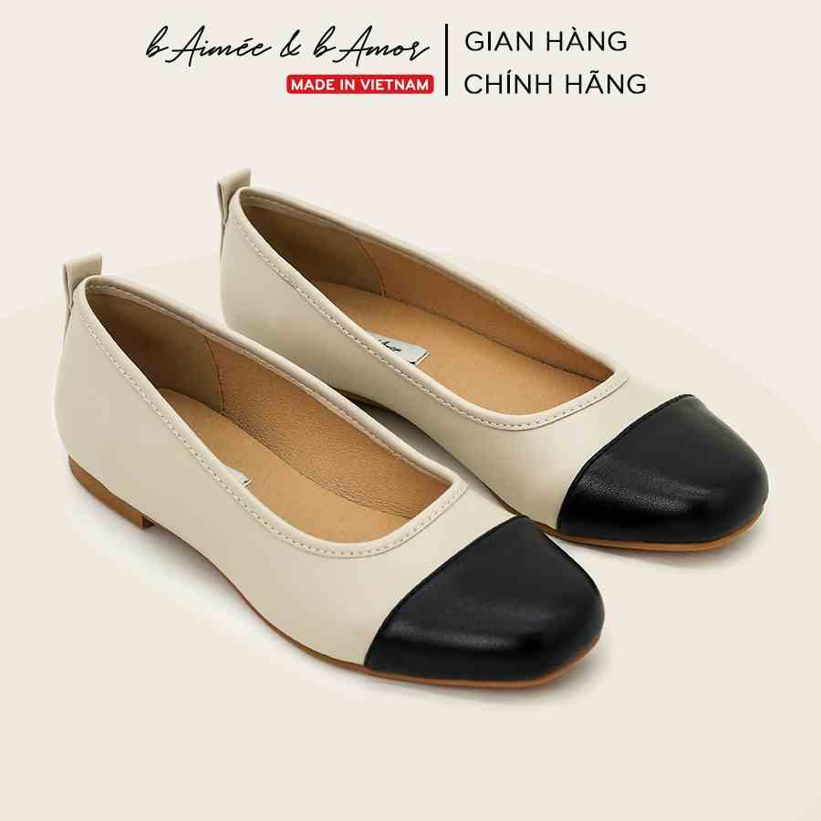 Giày búp bê nữ Anie Ballerina Flat đế bệt mũi tròn phối đen da mềm êm bAimée & bAmor - MS3024