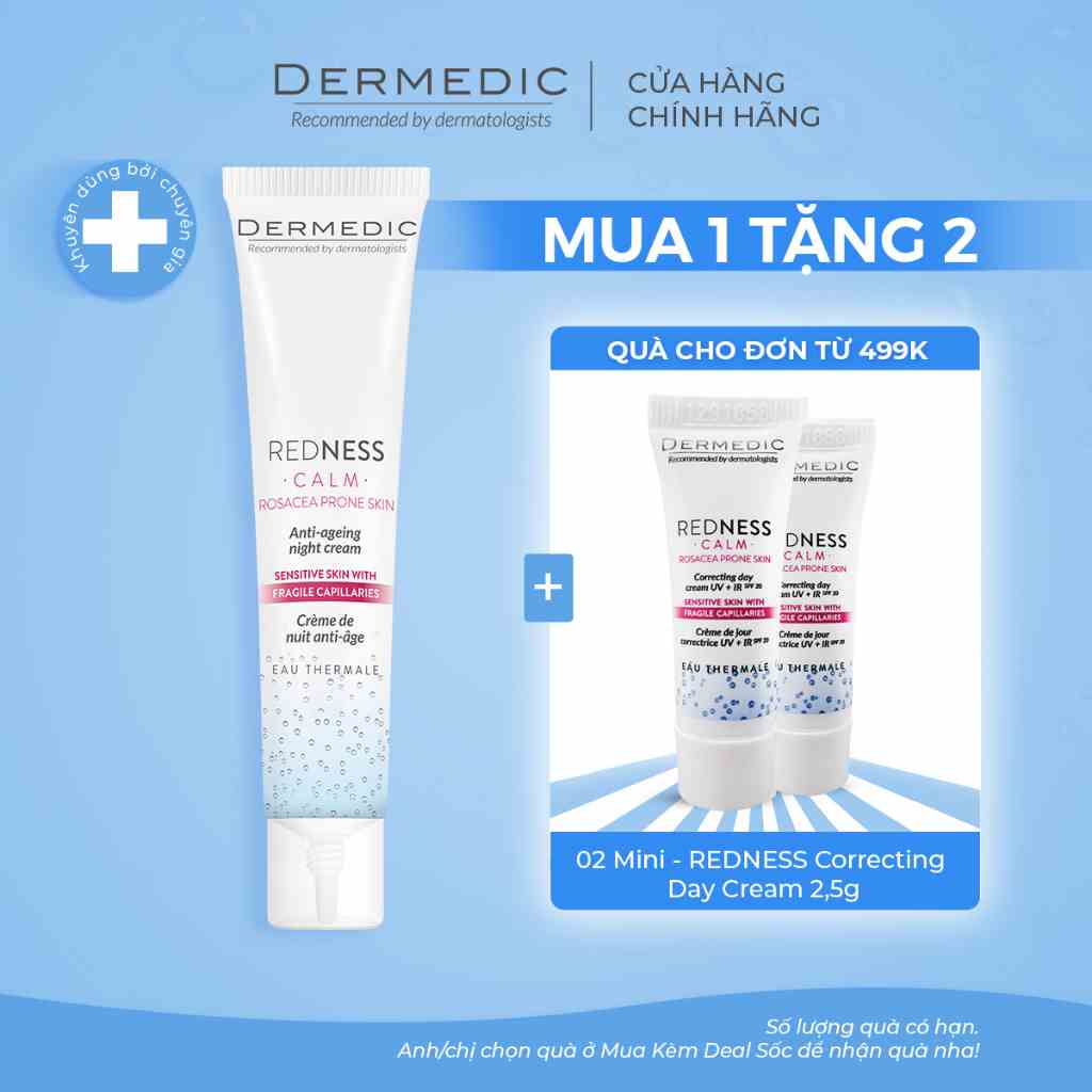 Dermedic Redness Rosacea Prone Skin Anti-Ageing Night Cream - Kem dưỡng đêm chống lão hóa cho da nhạy cảm mẫn đỏ - 40ml