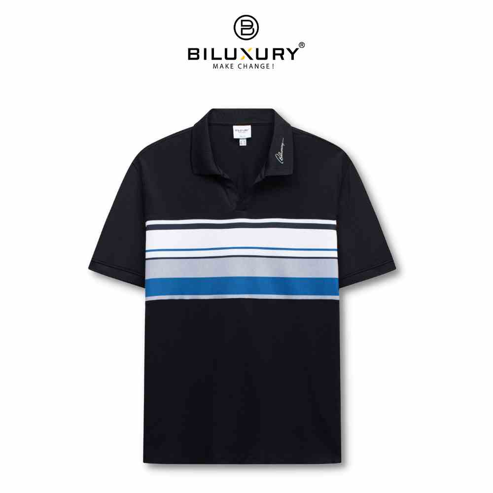 Áo polo nam Biluxury 7APCT025DEN form slimfit ôm vừa tôn dáng phối sọc ngang nổi bật năng động