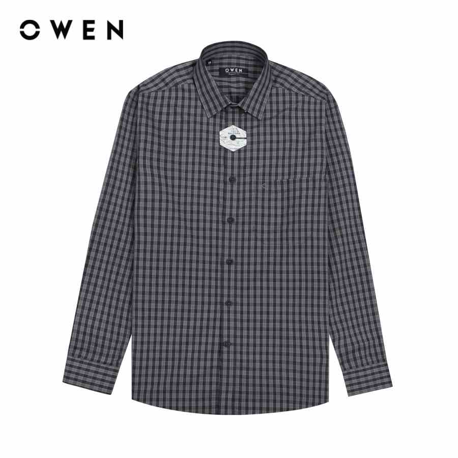 OWEN - Áo sơ mi dài tay Nam Owen dáng Regular Fit màu Đen sọc Ghi chất liệu Eucalyptus/Viscose - AR22708DT