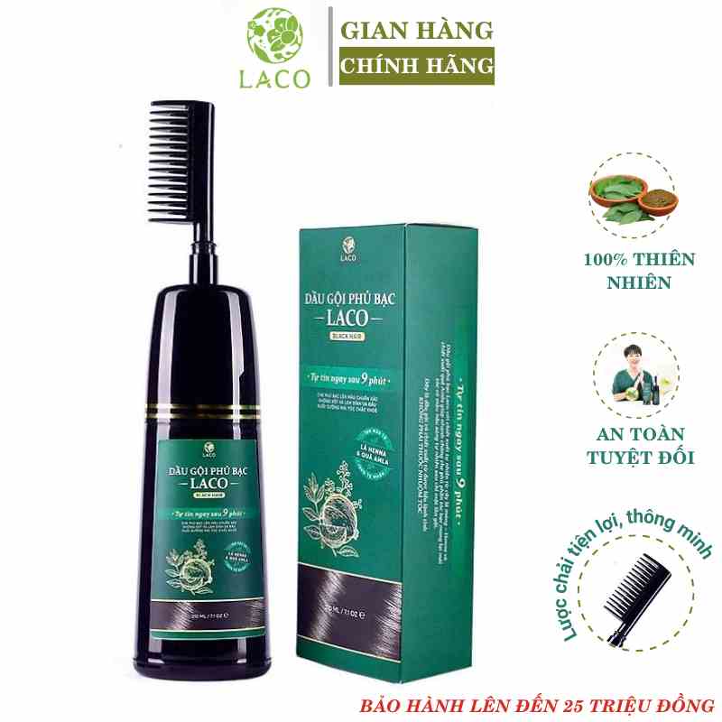 Dầu Gội Phủ Bạc Laco Black Hair Dầu Gội Nhuộm Tóc Đen Thảo Dược Thiên Nhiên An Toàn Tự Tin Sau 9 Phút Dung Tích 200ml