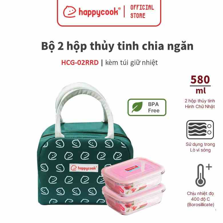 Bộ hộp thủy tinh chia ngăn Happy Cook HCG-02RRD