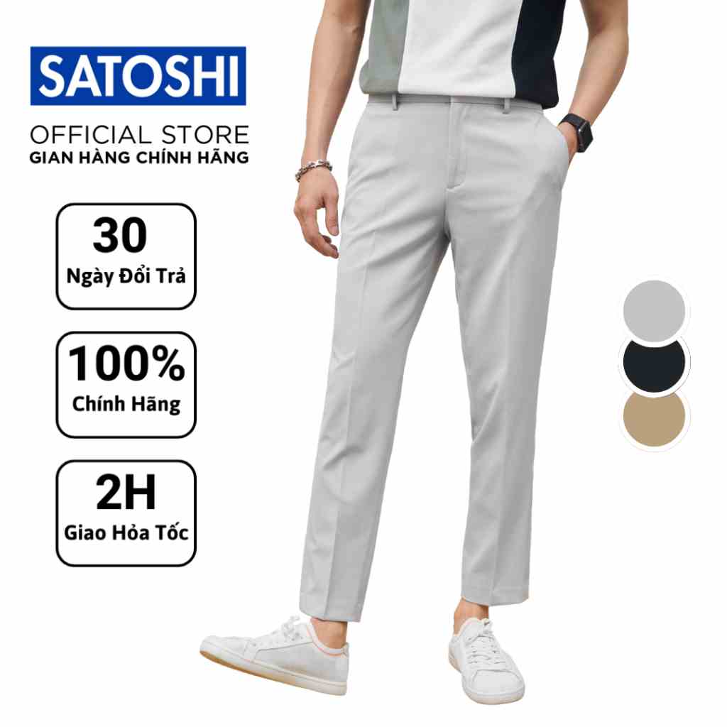 Quần tây nam lưng thun slimfit Satoshi SAQT20 vải cotton, phong cách trẻ trung, chống nhăn màu ghi/ be/ xám đậ