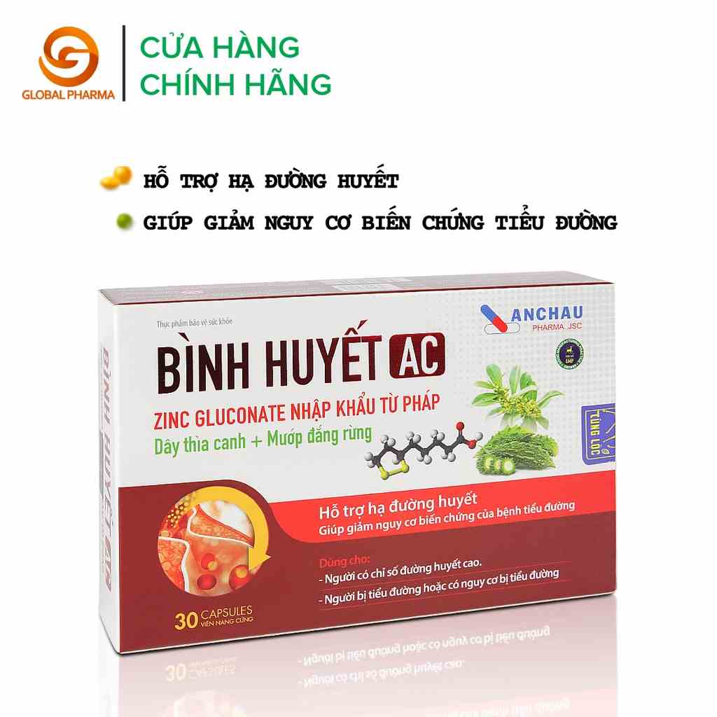 Bình huyết AN CHÂU hỗ trợ hạ huyết áp giảm nguy cơ của bệnh tiểu đường hộp 3 vỉ 30 viên - Globalpharma