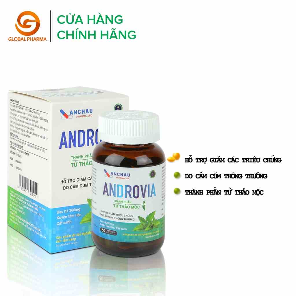 Viên uống Androvia  An Châu xuyên tâm liên giảm cảm cúm, ho, sổ mũi, sốt, tăng đề kháng hộp 60 viên, Global pharma