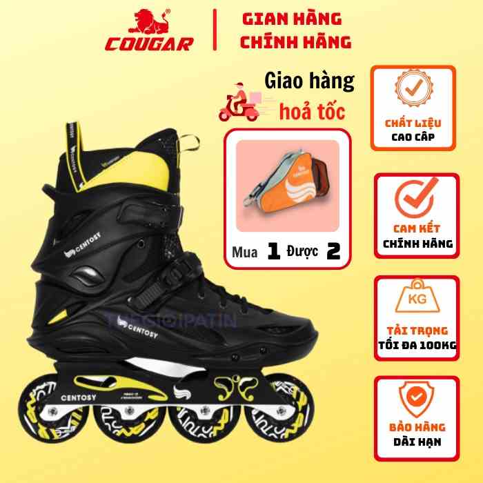 Giày Patin Người Lớn Cougar-Centosy Freestyle Pro Cao Cấp Frame Hợp Kim Chắc Chắn, Tặng Kèm Phụ Kiện Bảo Hộ