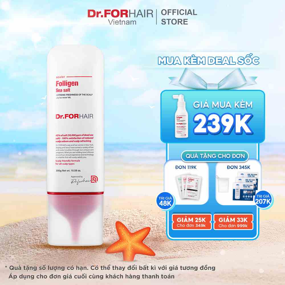 Muối tẩy tế bào chết da đầu, làm sạch da đầu Dr.FORHAIR Sea Salt Scaler 300g và 50g