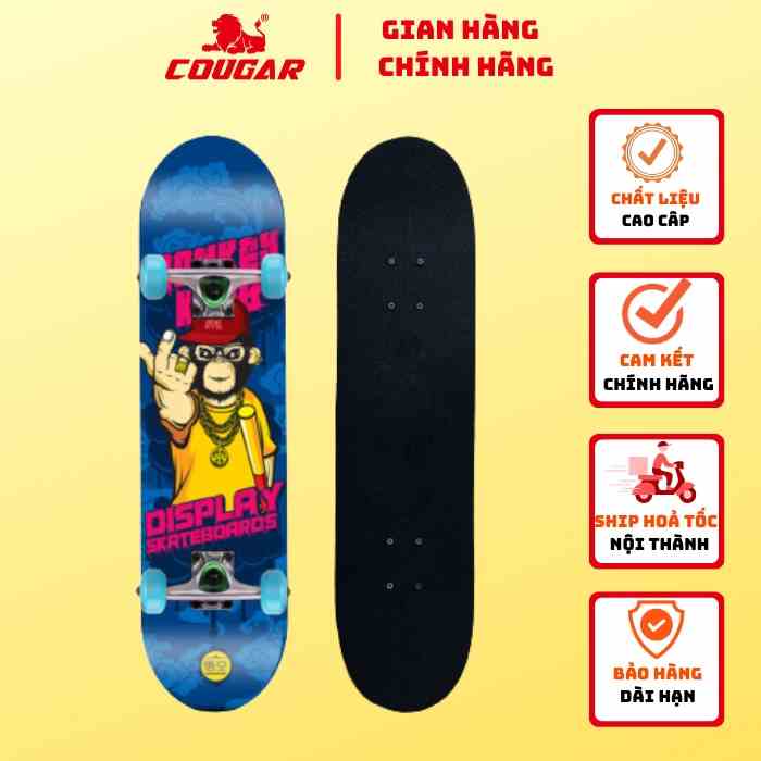 Ván Trượt Cougar-Skateboard Bensai 11 Họa Tiết Chú Khỉ Sành Điệu, Chất Liệu Gỗ Ép Cao Cấp, Mặt Nhám Chống Trơn