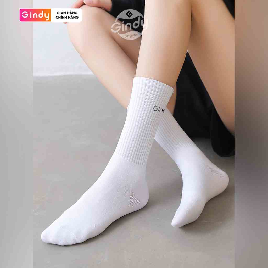 Combo 2 đôi tất nam nữ cổ cao Unisex GINDY chữ thêu chất liệu cotton mềm thoáng mát dễ phối đồ T006