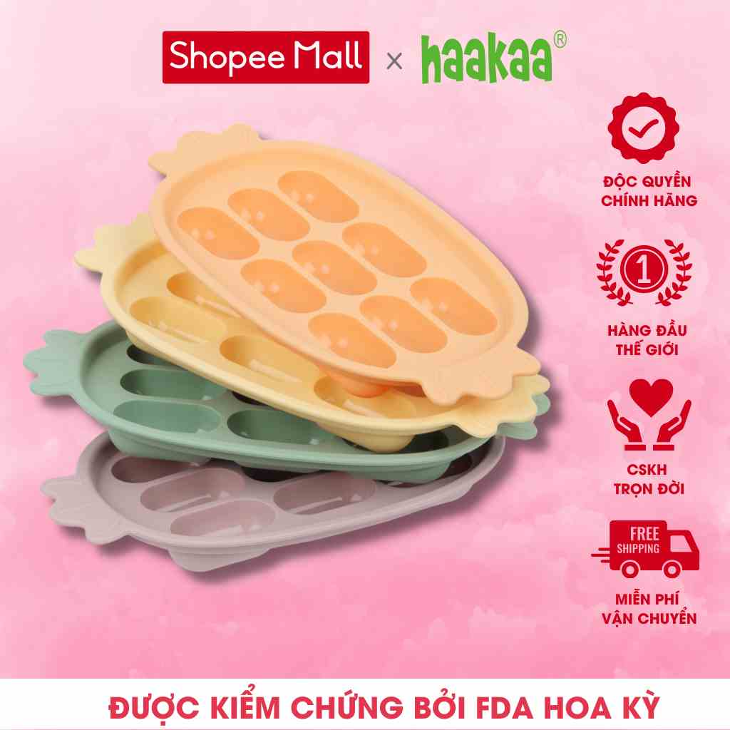 [Mã BMLT35] Khay trữ đông đồ ăn dặm có nắp đậy silicone Haakaa hình trái dứa. Có thể làm khay hấp, khay nướng