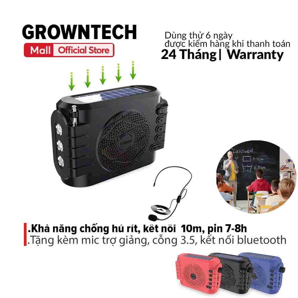 Loa nghe nhạc kiêm trợ giảng không dây bluetooth GROWNTECH 301B 1500mah tặng kèm micro phone học online, dạy học