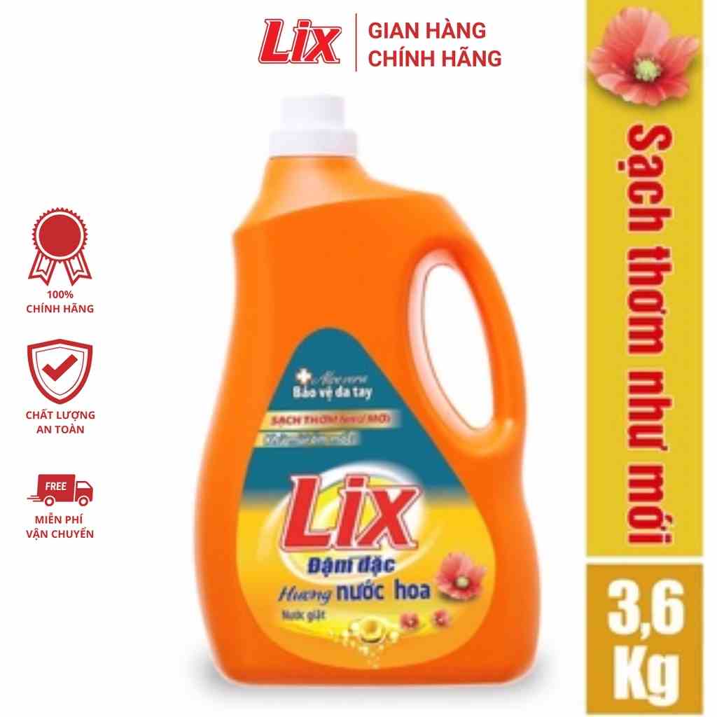 Nước giặt Lix đậm đặc hương hoa chai 3.6kg làm sạch cực nhanh vết bẩn NGH10 tăng gấp đôi sức mạnh giặt tẩy quần áo